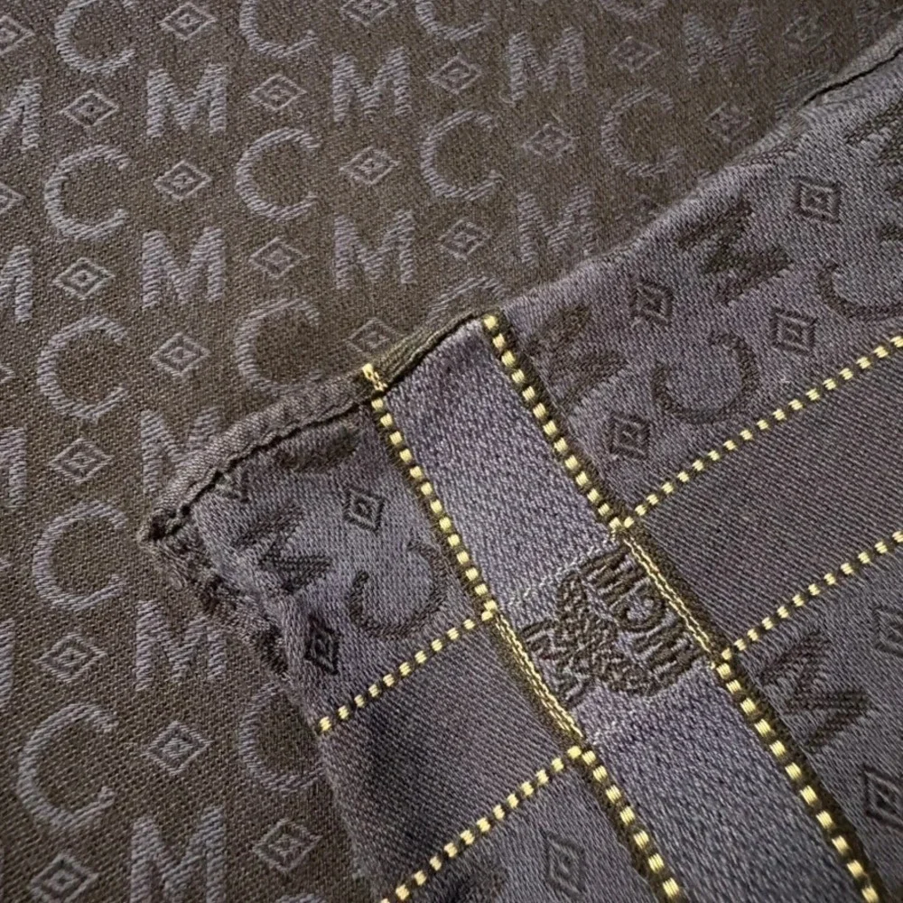 Vtg MCM Scarf Handkerchief Monogram Navy Blue Brown Gray 18